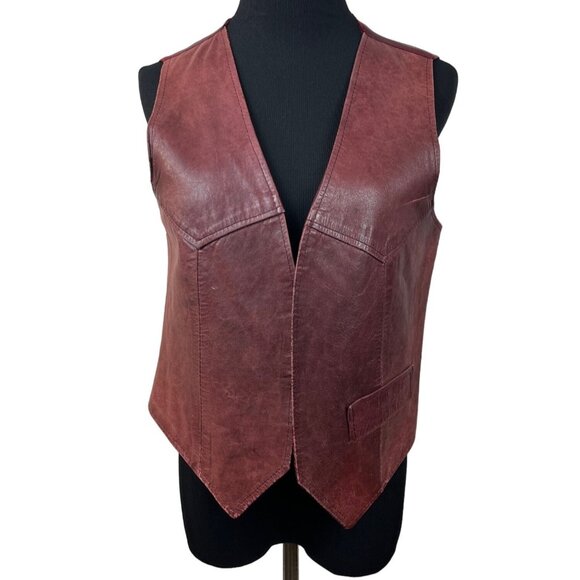 Jordache Vintage Unisex Red Leather Western Country Boho Vest Sz M - Picture 1 of 10